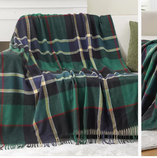 Yarn-Dyed Woven Plaid Fringe Throw, 60" x 50"