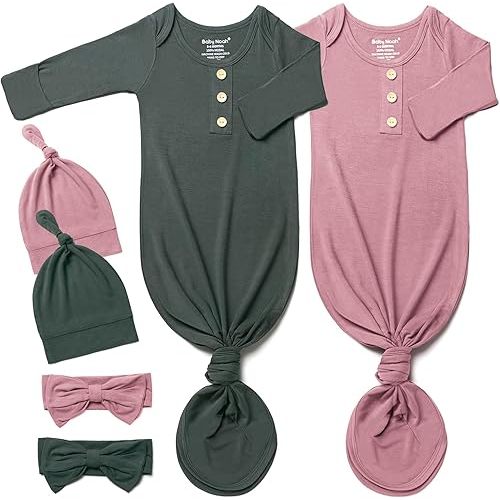 Baby Noah Newborn Knotted Gown Set with Hat and Headband - Buttery Soft Tie Bottom Gown for Baby's Sweet Dreams (2 Packs)