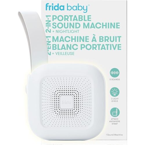 Frida Baby 2-in-1 Portable Sound Machine for Baby + Nightlight |White Noise Sound Machine for Baby with 5 Soothing Sounds & 3 Nightlight Modes |Travel Sound Machine Attaches to Strollers, Car seats