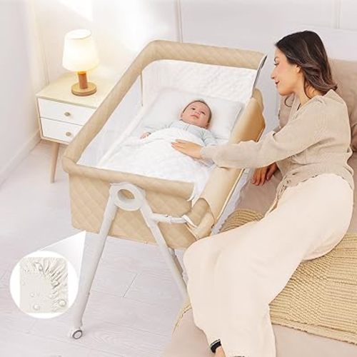 Bassinet Bedside Sleeper, Baby Bassinet with Crib Sheet and Wheels