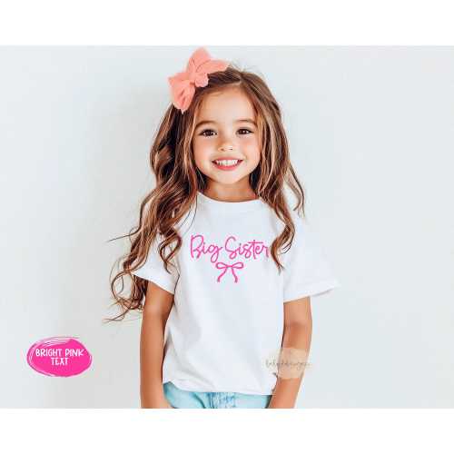 Big Sister Shirt Cute, Coquette Bow Shirt, Gift for New Sister, Promoted to Big Sis, Kids Preppy Tee, Big Sister Tee, Big Sister Shirts Pink