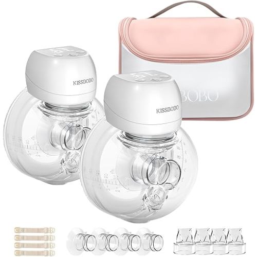ABP-1508 Hands Free Breast Pump Wearable with Storage Bag, Wearable Breastfeeding Pump Strong Suction, Low Noise, 3 Modes 9 Levels, with 21/24mm Insert/Flange, 2 Pack (White)