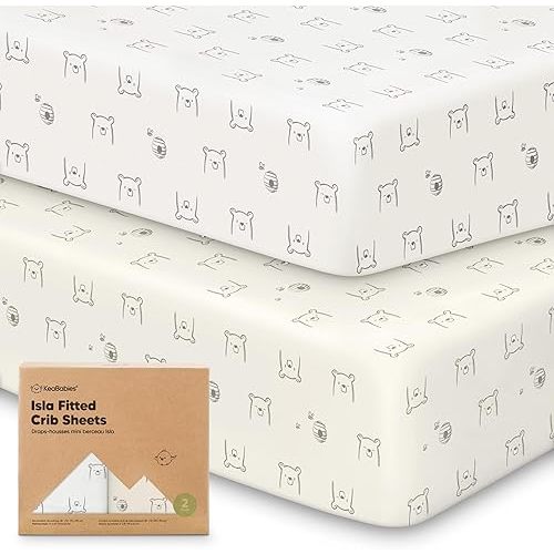 2-Pack Crib Sheets for Boys, Girls - Viscose Derived from Bamboo Fitted Crib Sheet, Baby Crib Sheets Neutral, Crib Mattress Sheet, Toddler Bed Sheets, Baby Sheets for Crib Fitted Sheets (Bumble Bear)