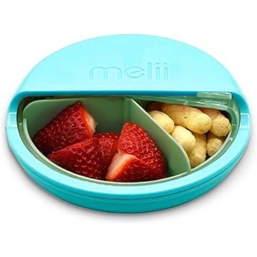 melii Spin Snack Container, Food Storage for Kids, BPA-Free, Dishwasher Safe – 3 Compartments (Blue)
