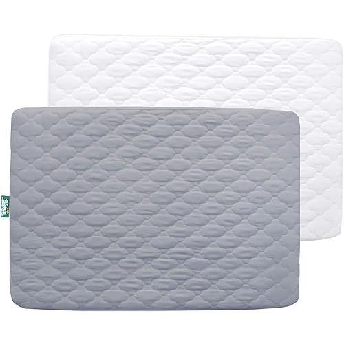 2 Pack Pack and Play Mattress Protector Sheets Fitted Waterproof Playard Mattress Pad Cover, Compatible with Graco Pack n Play & Dream On Me & Pamo Babe, Playpen/Playard Sheet, White&Gray, 39" x 27"