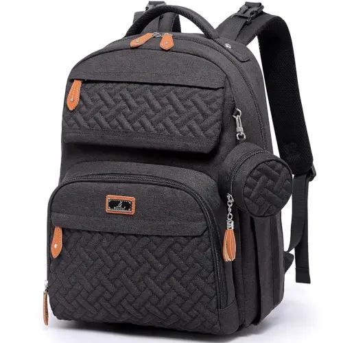 BabbleRoo Diaper Bag Backpack, Travel Backpack with Changing Pad, Pacifier Case & Stroller Straps, Multifunction, Waterproof, Unisex – Black