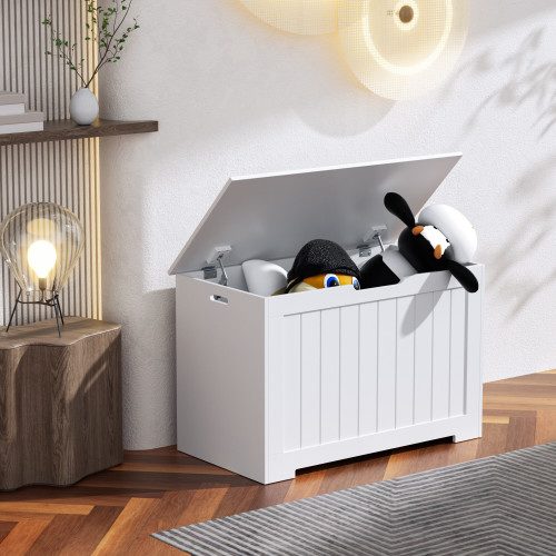 ZenSports 30'' Wooden Child Toy Box 150L Large Storage Chest MDF Organizer W/Safety Hinged Lid, White