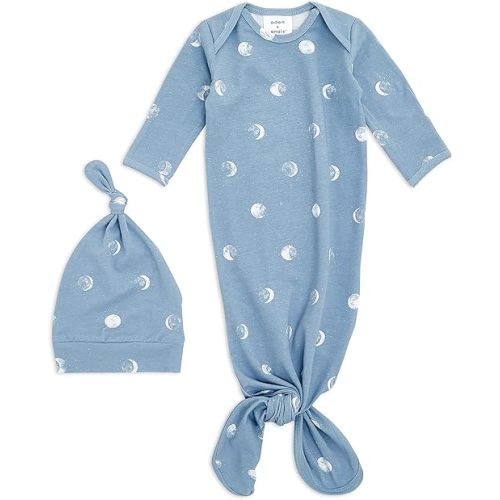 aden + anais Comfort Knit Knotted Newborn Baby Gown and Hat, 2 Piece Set, 0-3 Months