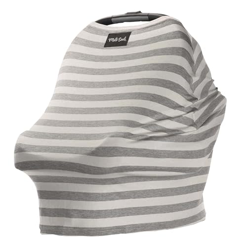 Milk Snob Original 5-in-1 Cover - Nursing Cover for Breastfeeding - Baby Car Seat Cover, Carseat Canopy & Stroller - Essential All-in-One Cover - Gift for Mom, Baby (Cream and Gray Stripe)