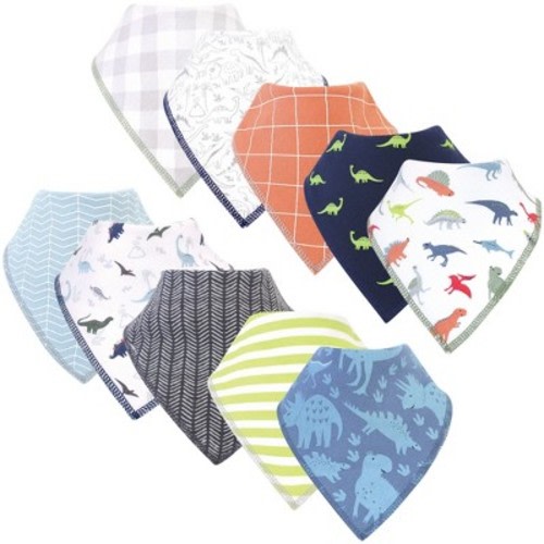 Hudson Baby Infant Boy Cotton Fleece Bandana Bibs 10pk, Dino, One Size