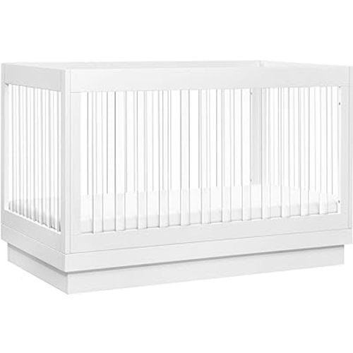 Babyletto Harlow Acrylic 3-in-1 Convertible Crib with Toddler Bed Conversion Kit in White with Acrylic Slats, Greenguard Gold Certified