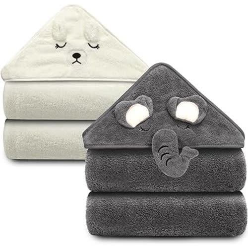 Baby Hooded Towel, 2pack Baby Blanket,Unique Animal Design Ultra Soft Absorbent and Non-Balling Cotton Baby Bath Towel, for Boy and Girl