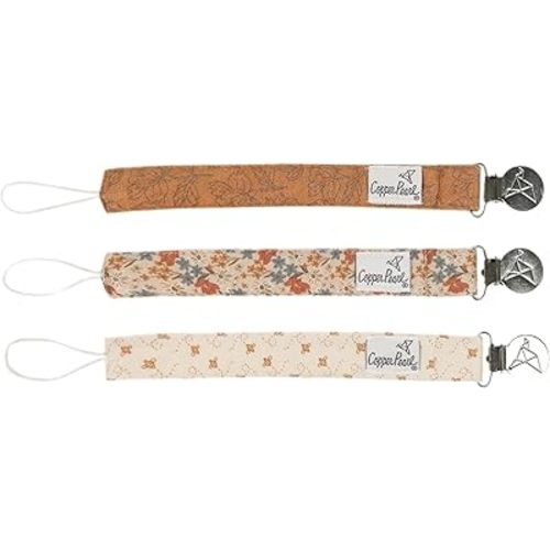 Copper Pearl Pacifier Clips 3-Pack: Eden - Premium Knit Binky Clips for Baby Girls and Boys - Stylish Stainless Steel Pacifier Holder Clip - Baby Pacifier Clips for No More Floor Drops
