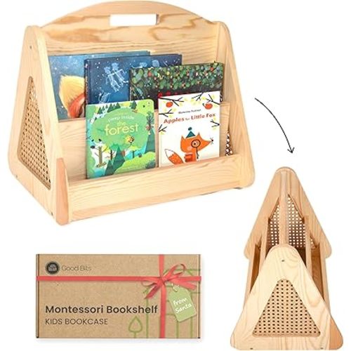 Double-Sided Montessori Bookshelf for Kids, Rattan Book Shelf for Kids Rooms, Nursery Book Shelves, Toddler Bookshelf, Baby Bookshelf for Nursery, Kids Bookcase, Kid Bookshelf, Classroom Bookshelf