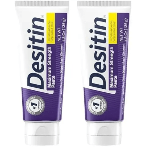 Desitin Maximum Strength Baby Diaper Rash Cream, 40% Zinc Oxide for Treatment, Relief & Prevention, Hypoallergenic, Phthalate- & Paraben-Free Paste, Protects Skin for 12 Hours, 4.8 oz (Pack of 2)
