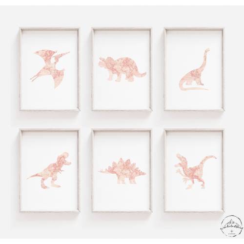 Pink Dinosaur Wall Art, Dinosaur Wall Art For Girls, Dino Bedroom Decor, DIGITAL DOWNLOAD, Travel Theme Nursery, Girls Nursery Wall Art