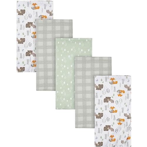 Gerber Boys Newborn Infant Baby Toddler Nursery 100% Cotton Flannel Receiving Swaddle Blanket, Woodland White,5 Count (Pack of 1)