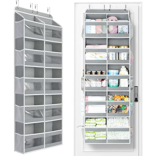 Yecaye 5-Tier Over The Door Organizer Dual-Column, 80lbs Load Extra Large Over The Door Storage of 10 Compartments, Heavy Duty Door Organizer Hanging for Bedroom Closet Dorm Bathroom Pantry, Gray