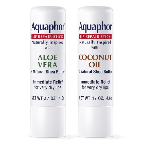 Aquaphor Lip Balm Set - Naturally Inspired Lip Repair With Shea Butter, Coconut Oil (0.17 Oz) + Aloe Vera (0.17 Oz)