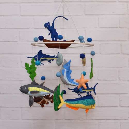 Baby Mobile Fishing. Crib Mobile Boy. Nursery Decor For Baby Boy. Felt Mobile. Custom Baby Mobile. Fishing Decor for Nursery. Hanging Mobile