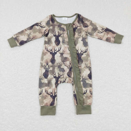 Deer Ruffle Zipper Romper - Preorder