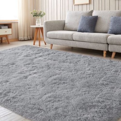 Nefoso Shag Area Rug, 9ft x 12ft Soft Fluffy Area Rugs for Living Room Bedroom Decor Carpet, Light Gray