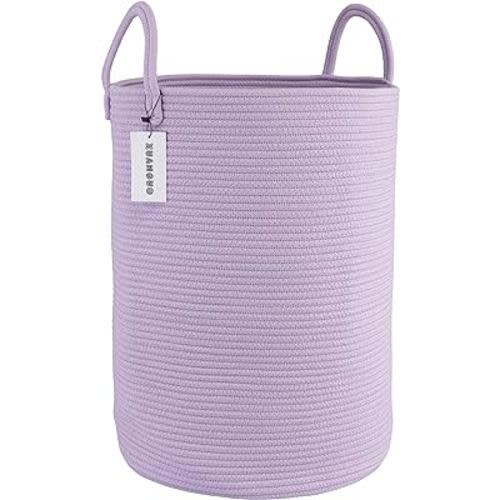 Cotton Rope Laundry Basket Hamper for Clothes Woven Storage Basket for Living Room Bedroom Boho Tall Rope Baskets for Blanket Toys Pillow Towels Baby Nursery Hamper Bin Large purple