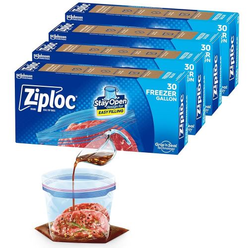 Ziploc Gallon Food Storage Freezer Bags, New Stay Open Design with Stand-Up Bottom, Easy to Fill, 30 Count (Pack of 4)