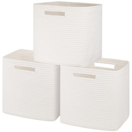 SIXDOVE Storage Cubes Cotton Rope Woven Baskets for Organizing, 3-Pack 11 * 11 Inches Shelf Storage Basket|Cube Storage Bin|Square Baskets, Living Room, Baby Room-White