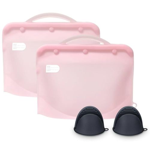 Silicone Microwave Steam Sterilizer Bag for Baby Bottles, Reusable Sterilizing Bag for Pump Parts and Toddler Accessories, Easy to Use Sterilizer Bags Perfect for Home and Travel, Pink (2PC)