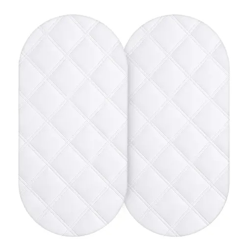 Yoofoss Waterproof Bassinet Mattress Pad Cover 2 Pack Fit for Hourglass/Oval Bassinet Mattress, Baby Bassinet Mattress Protector for Boys and Girls 32X16in White