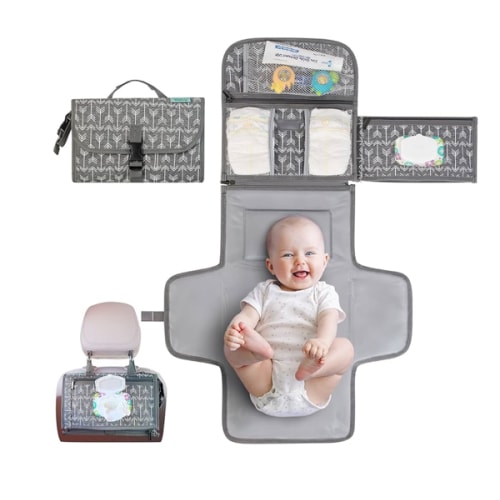 Kopi Baby Portable Diaper Changing Pad - Baby Diaper Changer Travel Bag with Wipes Pocket, Smart Design Portable Changing Mat, Infant Travel Station Kit, Gift for Newborn Girl & Boy - Premium