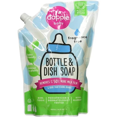Dapple Refill Pack Baby Bottle and Dish Liquid, Fragrance Free, 33.8 Fluid Ounce