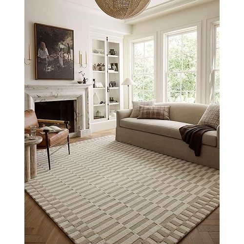 Loloi Chris Loves Julia Bradley Collection, Ivory & Beige, 5'-0" x 7'-6" Area Rug – Classic Striped Area Rugs for Living Room, Bedroom, Entryway & Hallway, High Traffic Area Home Decor Rug