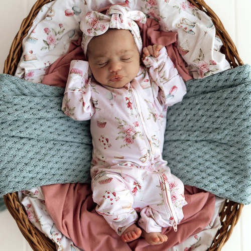 Alice’s Tea Party Organic Baby Snugglesuit Convertible Romper | Snuggle Hunny