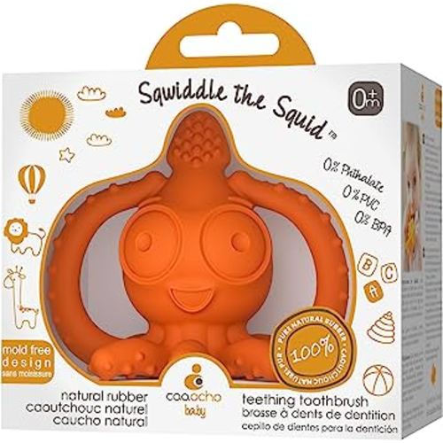 CaaOcho Pure Natural Rubber Teething Gum Massager Baby Toy & Bath Toy - Squid Teether for Babies, Sealed Hole, BPA Free Baby Toy, Hole Free Molar Teether Toy, All Natural Bath Toy