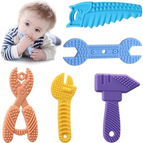5PCS Baby Teething Toys - Silicone Sensory Teether Toys for 0-6 Month Olds, BPA Free