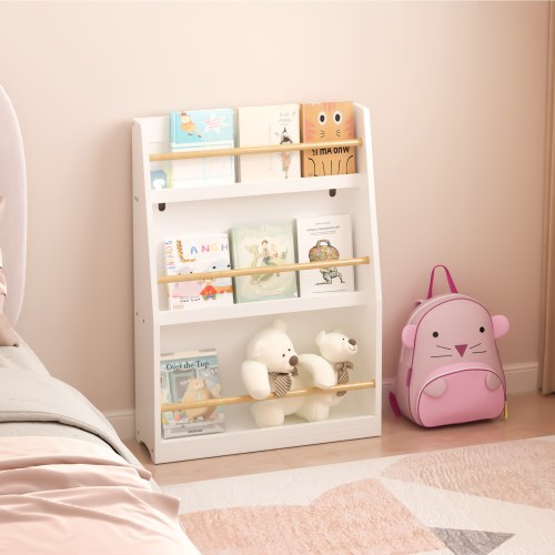 Atumcto Kids Bookshelf and Toy Organizer, 3 Tier Montessori Bookcase, White, 1 Pack