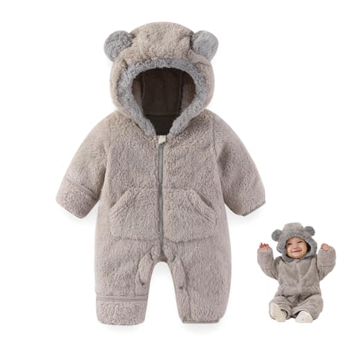 AiWMGL Newborn Baby Bear Outfit Suit With Fold-Over Mittens Footies Girls Boys Winter Fleece Clothes Hooded Romper Snowsuit