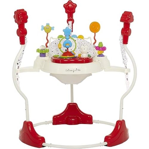 Dream On Me Zany 2-in-1 Baby Activity Center and Bouncer in White and Black Print, Sturdy and Strong Frame, 3 Height Positions, 360° Rotating Seat, 12 Songs with Flash Lights