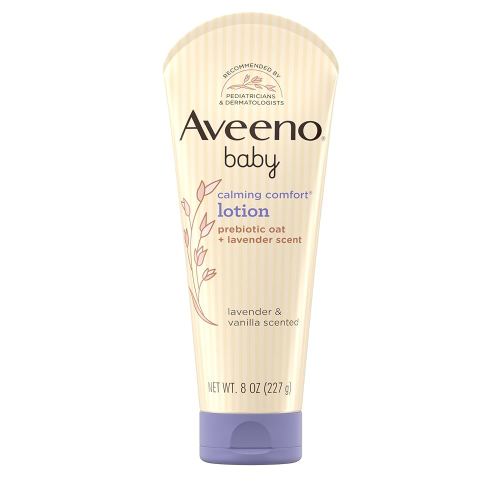 Aveeno Baby Calming Comfort Moisturizing Lotion with Relaxing Lavender & Vanilla Scents, Non-Greasy Body Lotion with prebiotic Oatmeal & Dimethicone, Paraben- & Phthalate-Free, 8 fl. oz