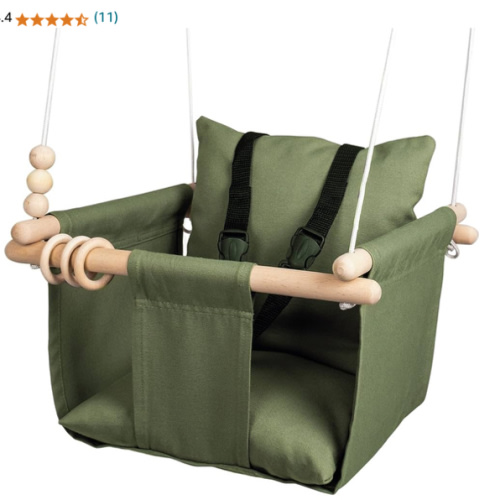 Indoor Outdoor Baby Swing with 3-Point Harness and Hardware for Ceiling, Porch, Doorway, Canvas Baby Swing Outdoor Toddler Swing Seat Green