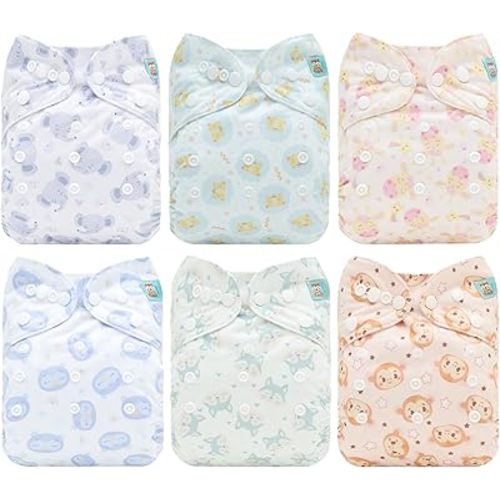 ALVABABY Baby Cloth Diaper 6 Pack with 12 Inserts One Size Cloth Diaper Covers Adjustable Washable Reusable for Baby Girls and Boys