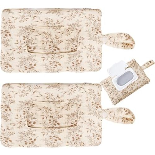 2 Pcs Quilted Wipe Holder Floral Wipes Pouch Portable Hanging Wipes Bag for Travel Pouch Portable Quilted Wipes Bag Diaper Bags