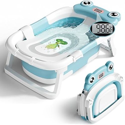 Baby Bathtub, Collapsible Newborn Bathtub for Infant to Toddler 0-24 Months with Soft Bath Net,Portable Travel Newborn Tub with No-Slip Feet, Baby Shower Gifts,Sky Blue