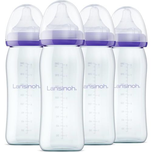 Amazon.com : Lansinoh Anti-Colic Glass Baby Bottles for Breastfeeding Babies, 8 Ounces, 4 Count Bottles for Feeding, Baby Essentials, Includes 4 Medium Flow Nipples, Size M : Baby