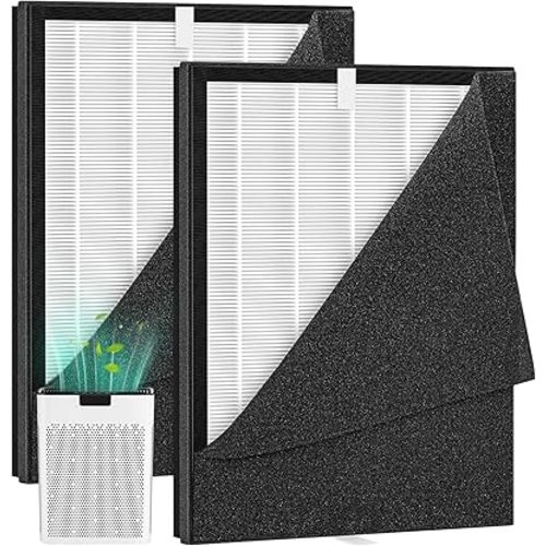 2 Pack KJ190L Filter Replacement for MOOKA KJ190L Air Puri-fier for Home Large Room 2200 Ft², 3 Stage Filtration for Smoke Dust Pollen Pets Hair Dander Odor, 2 HEPA Filters and 4 Washable Pre-Filters