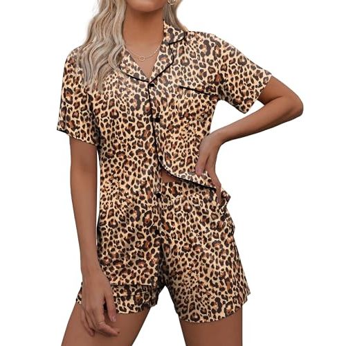 Ekouaer Pajamas Set for Women Short Sleeve Sleepwear Button Down Pjs Soft 2 Piece Lounge Sets