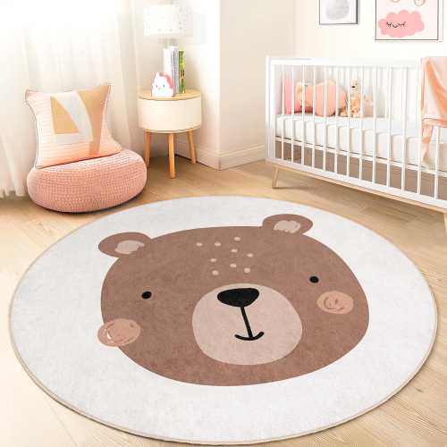 Cute Bear Round Kids Rug, Adorable Bear Play Mat, Round Nursery Carpet, Soft Kids Room Decor, Animal Theme Rug, Playroom Accessory