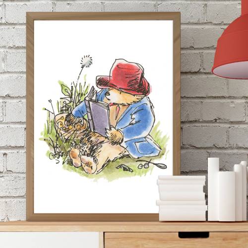 Paddington Bear Classic Print - Reading on Grass Illustration Wall Art Print